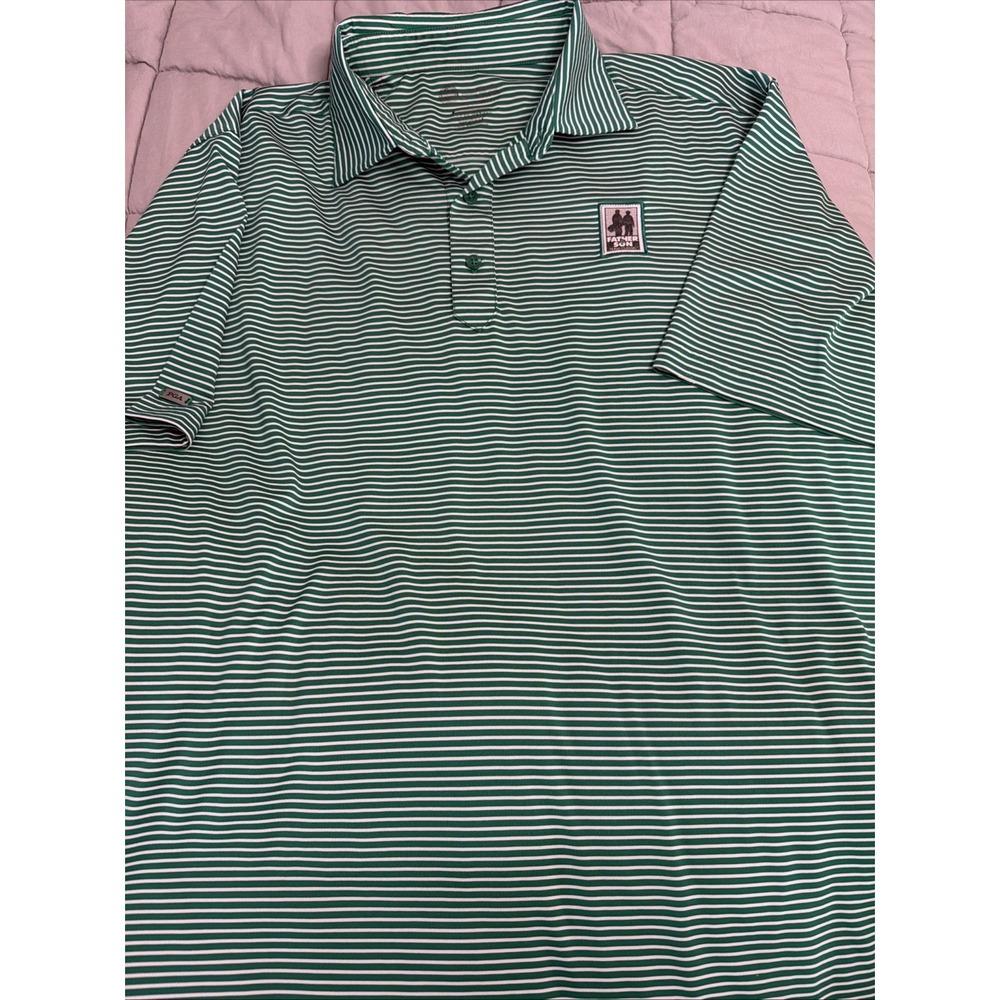PGA Mens Large Golf Polo Father & Son Team Classic  Striped Green and White